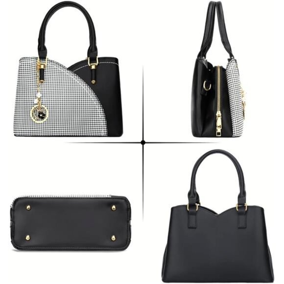 Black Plaid Print Faux Leather Mini Purse Crossbody Handbag Satchel Shoulder Bag - Picture 2 of 6